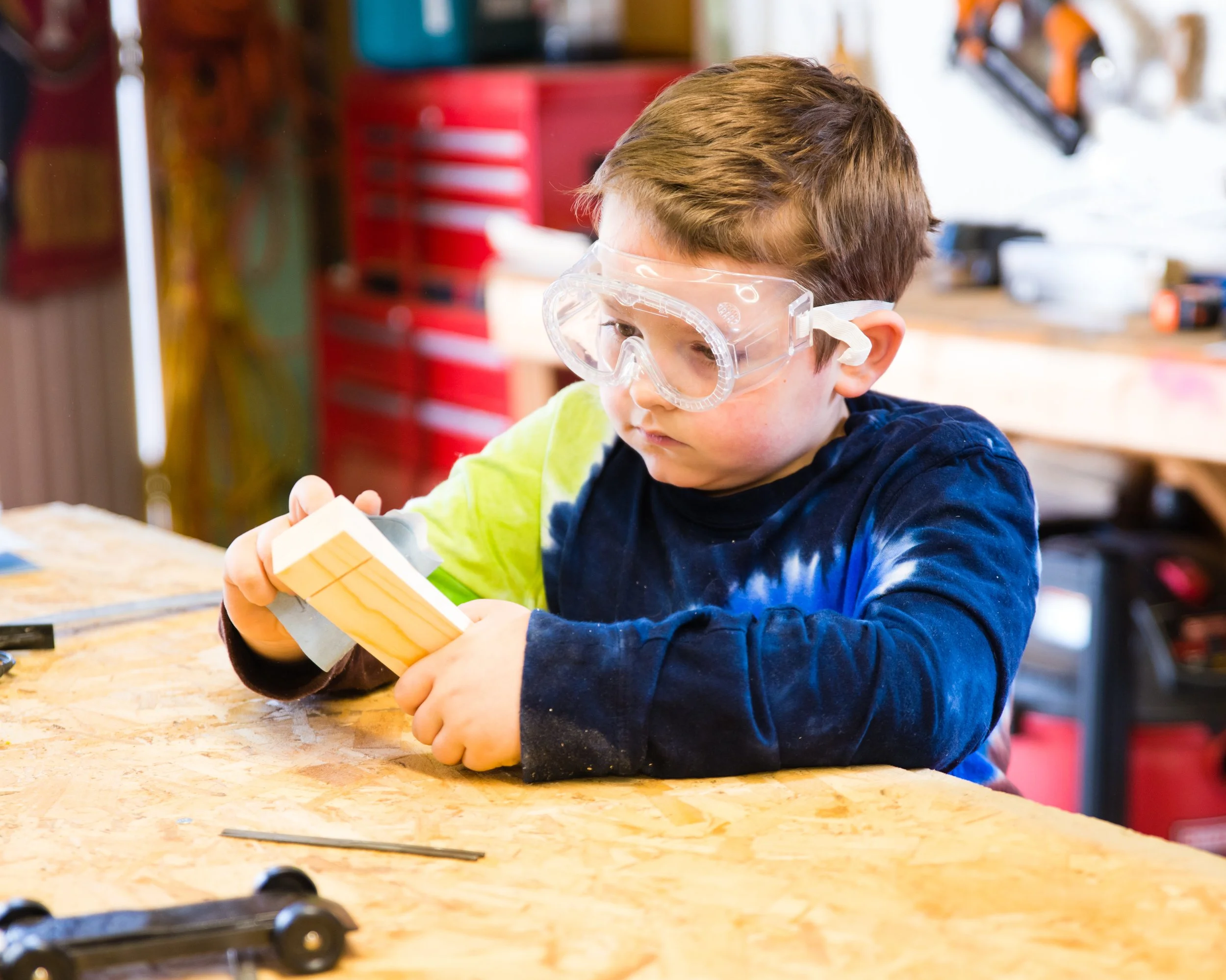 Pinewood derby car being built